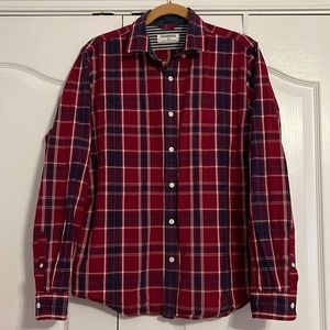 Express Plaid Long Sleeve Button Down Shirt Red, White, Navy Blue